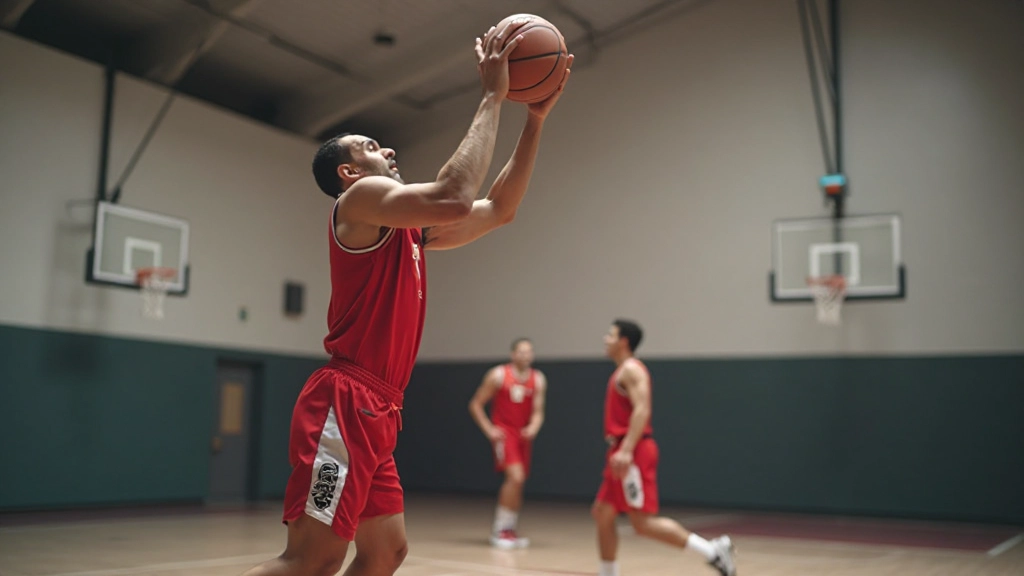 لاعب كرة سلة محترف يؤدي تصويباً دقيقاً أثناء التدريب